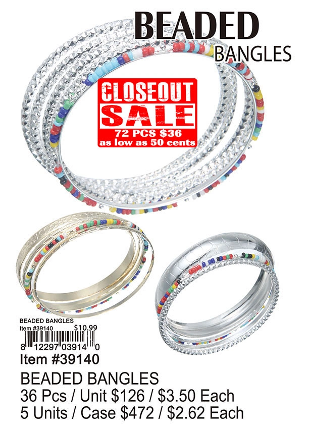 Beaded Bangles - Closeout 72 Pcs.